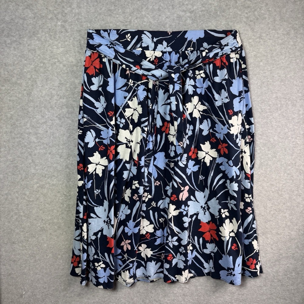 Womens Skirt Plus Size 2X (20) Floral Red White Blue Tropical With Sash Tie Time
